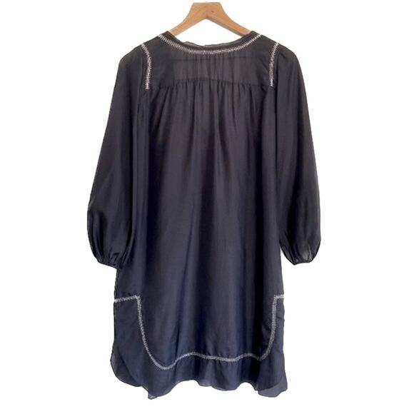 Rebecca Taylor Navy Silver Embroidered Silk Boho Mini Dress Size 4 - Picture 2 of 9